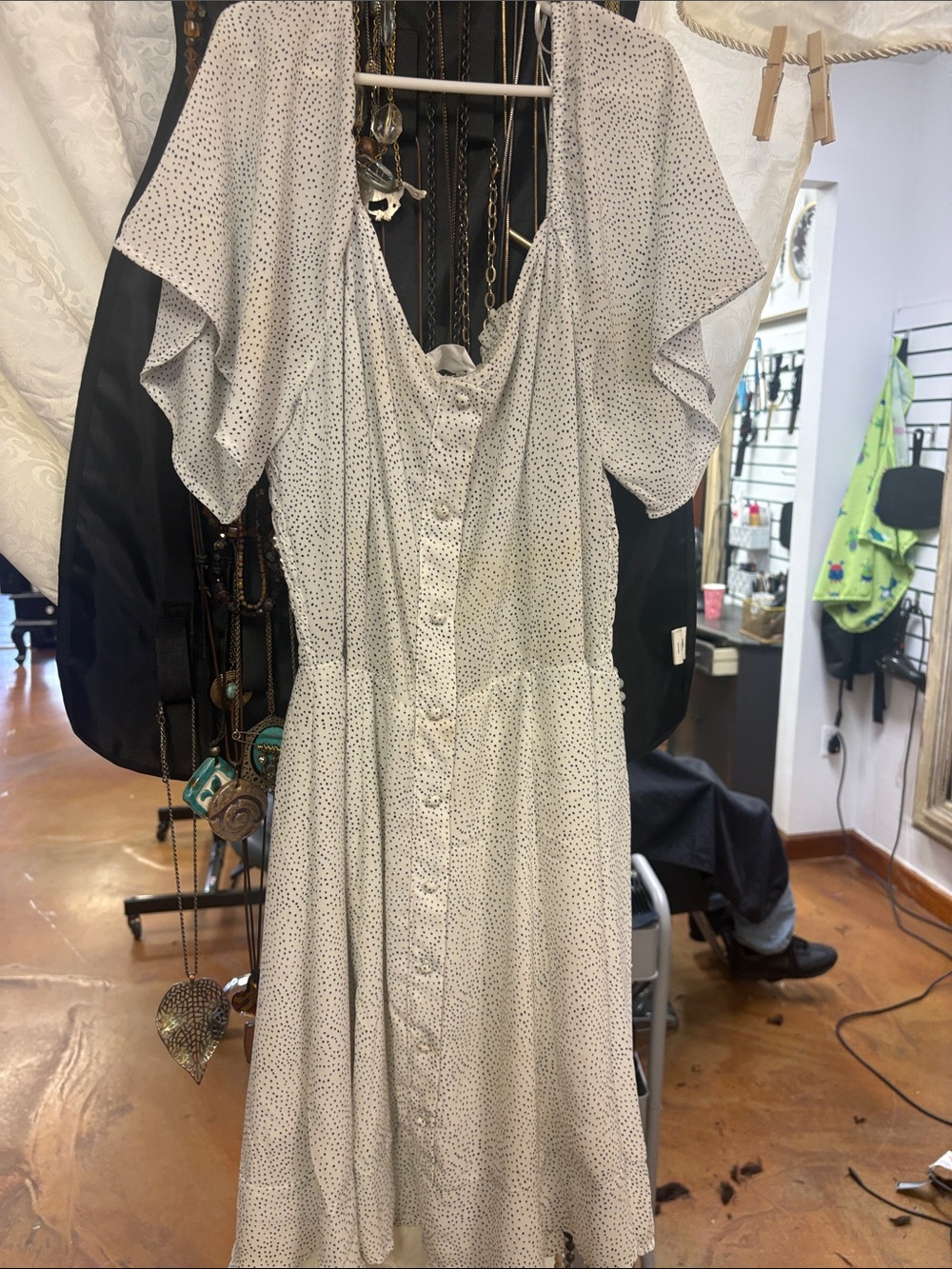 Sienna Sky Cream Dress with Black Dot Print